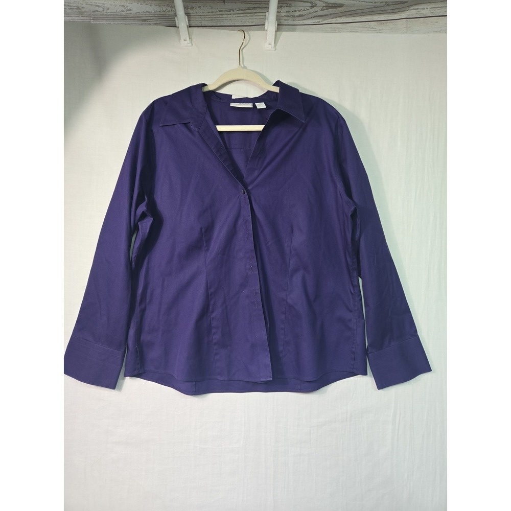 Chico's No-Iron Women's 3 (XL/16) Purple Button Down Shirt Collar Blouse